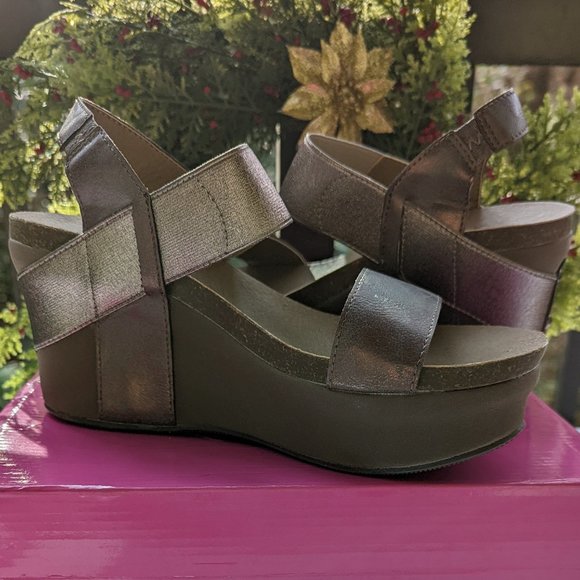 Corkys Shoes Corkys Agnus Platform Wedge Sandals In Brushed Bronze